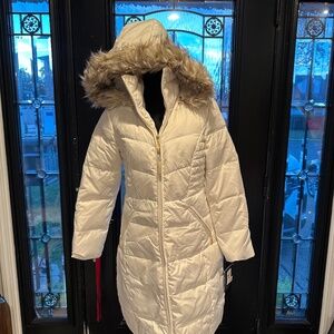 Ellen Tracy Puffer Coat with Faux Fur Hood